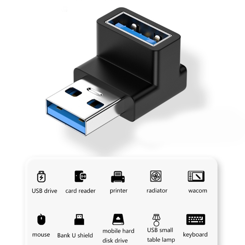 Vivi USB 3.0 Male to Female Adaptor Ekstensi Sudut Kanan 90derajat USB Konektor Ke Atas Bawah 10Gbps Untuk Laptop PC