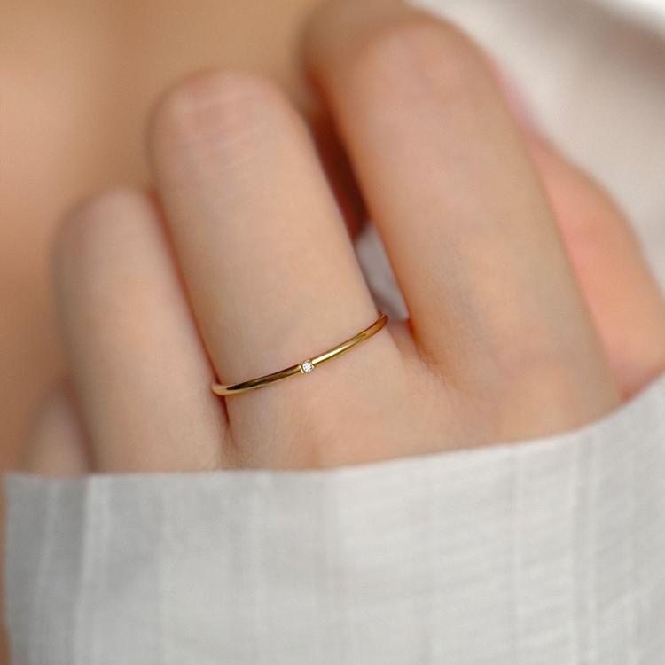 Cincin titanium anti Karat anti Luntur Wanita Emas 18K Berlian Berkilau ultra-Halus