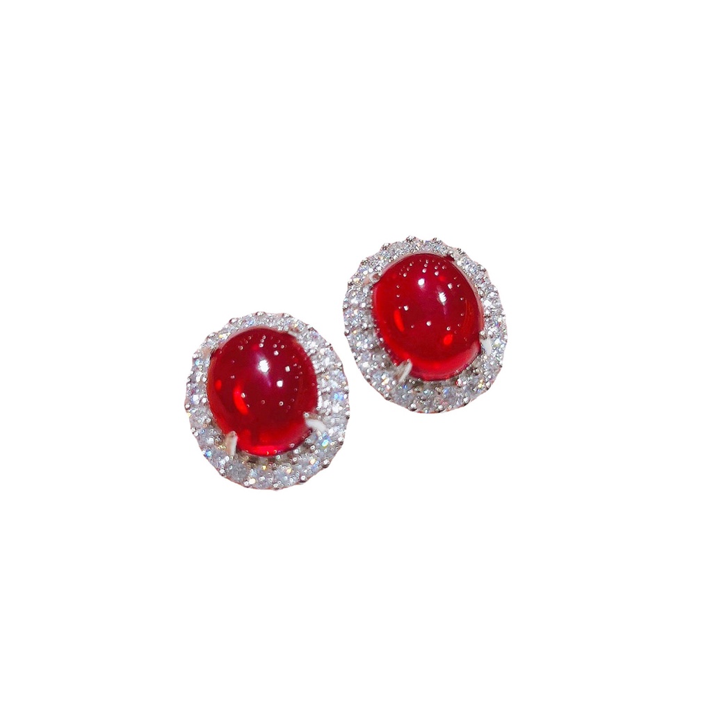 Goldkingdom Aksesoris Perhiasan Fashion Ready Stock Niche Desain Merpati Glossy Batu Permata Merah Berlebihan Merpati Tempera Harta Karun Perempuan Telinga Stud