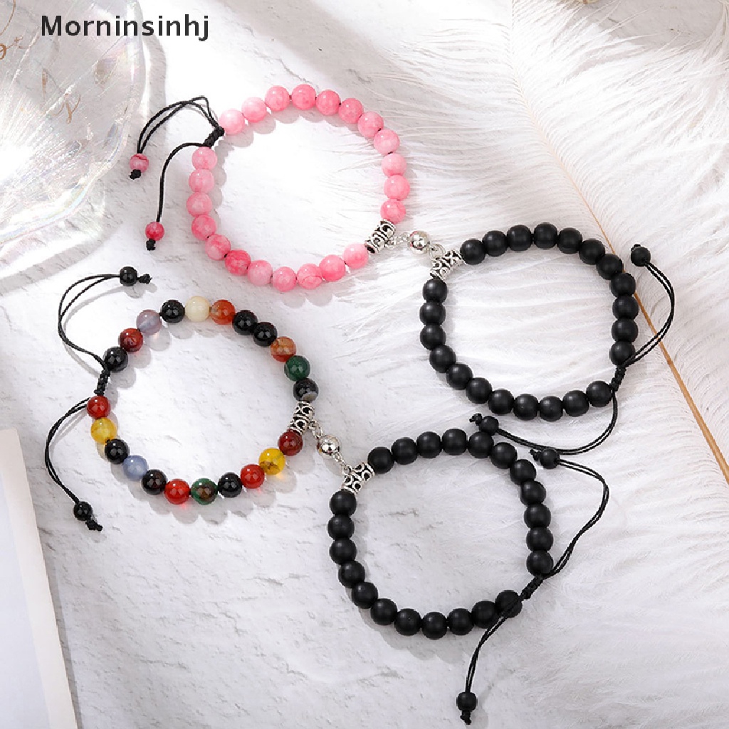 Mornin 2pcs/set Magnet Couple Gelang Untuk Wanita Pria Romantis Hati Pencocokan Kekasih Manik-Manik Batu Alam Yoga Gelang Valene Hadiah Perhiasan id