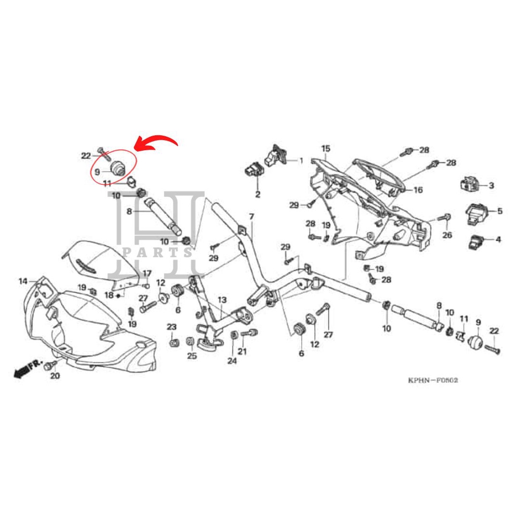 JALU STANG STIR WEIGHT A STRG HDL Y  REVO SUPRA FIT X 125 KARISMA CS1 53105-KPH-720 ASLI ORIGINAL AHM HGP HONDA