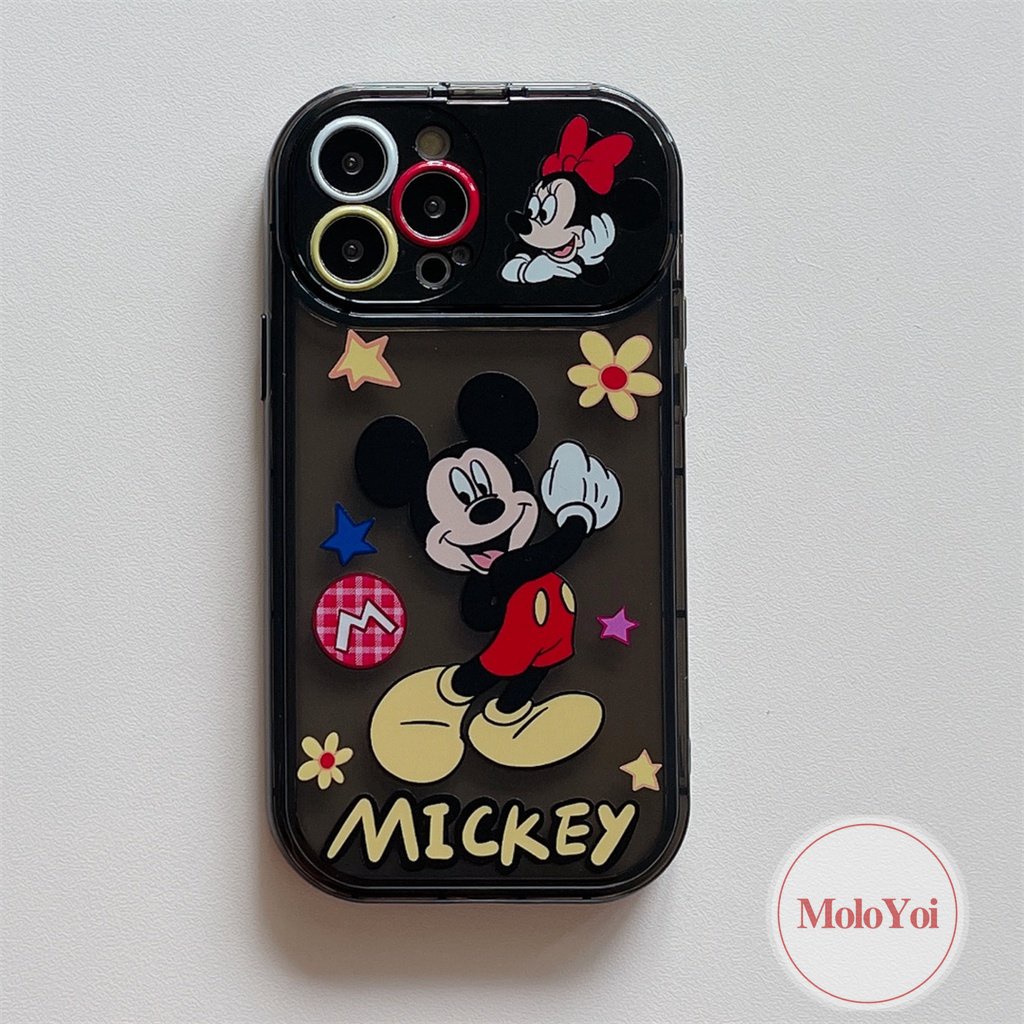 IPHONE Kartun Disney Mickey Bunga Case Kompatibel Untuk Iphone11 14 13 12 Pro Max7 8 14 Plus X XR XS MAX SE 2020 Kreatif Indah Flip Make Up Cermin Shockproof Lembut TPU Phone Cover