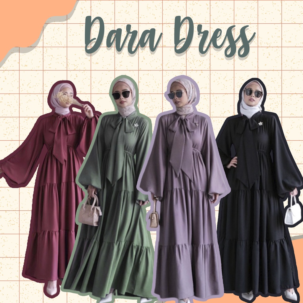 Dara Dress Abaya - Baju Gamis Muslim Abaya Fashion Wanita Lengan Balon Outfit Wanita Kondangan Mewah
