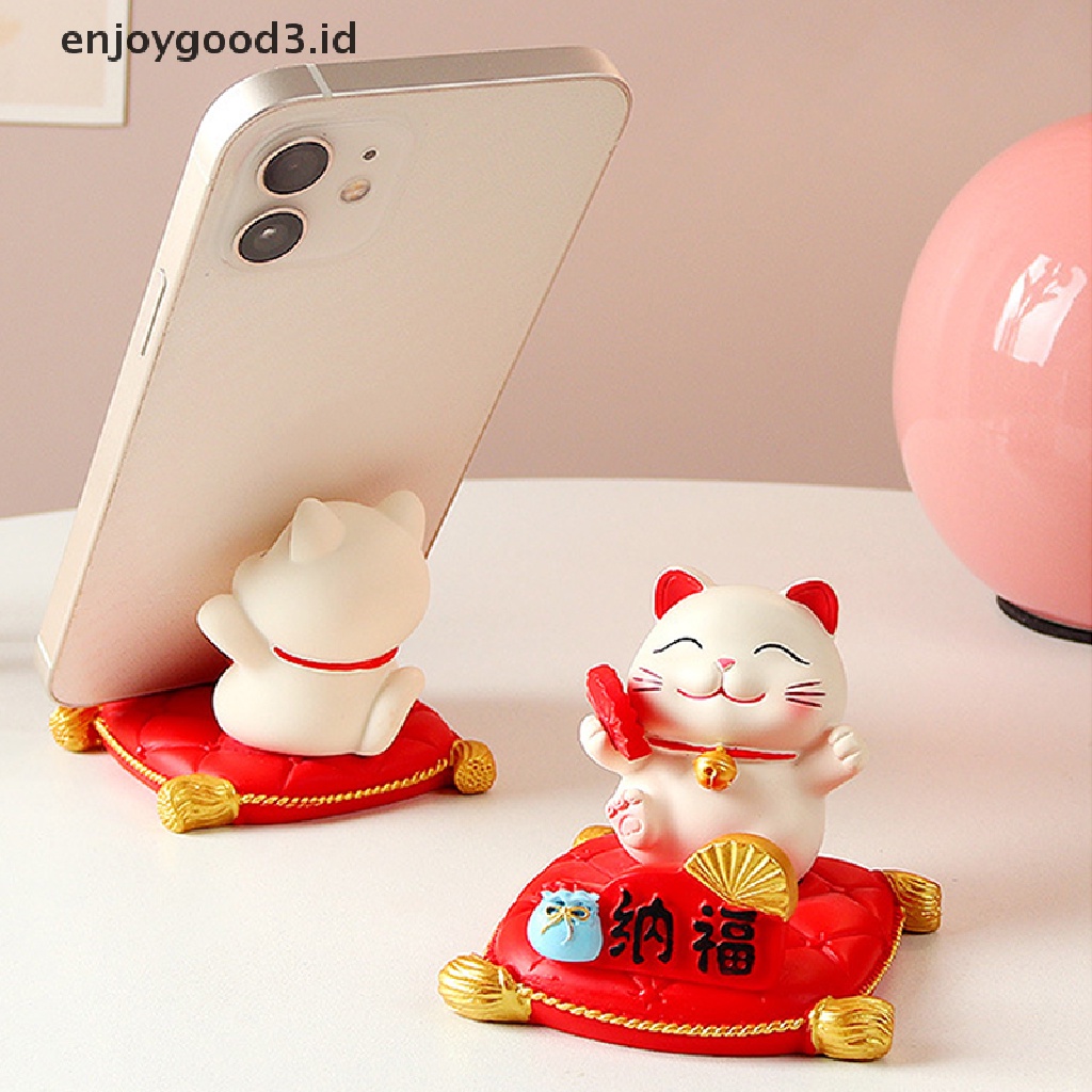 [Rready Stock] Lucky Cat Portable Desktop Stand Interior Mobil Lucky Cat Ornament Smartphone Stand Lucu Handsfree Fungsional Hiasan (ID)