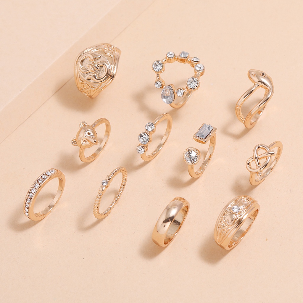 Cincin Berlian Simpul Ular Kepala Rubah Yang Dipersonalisasi 11-Piece Fashion Ins Cincin Sendi Geometris