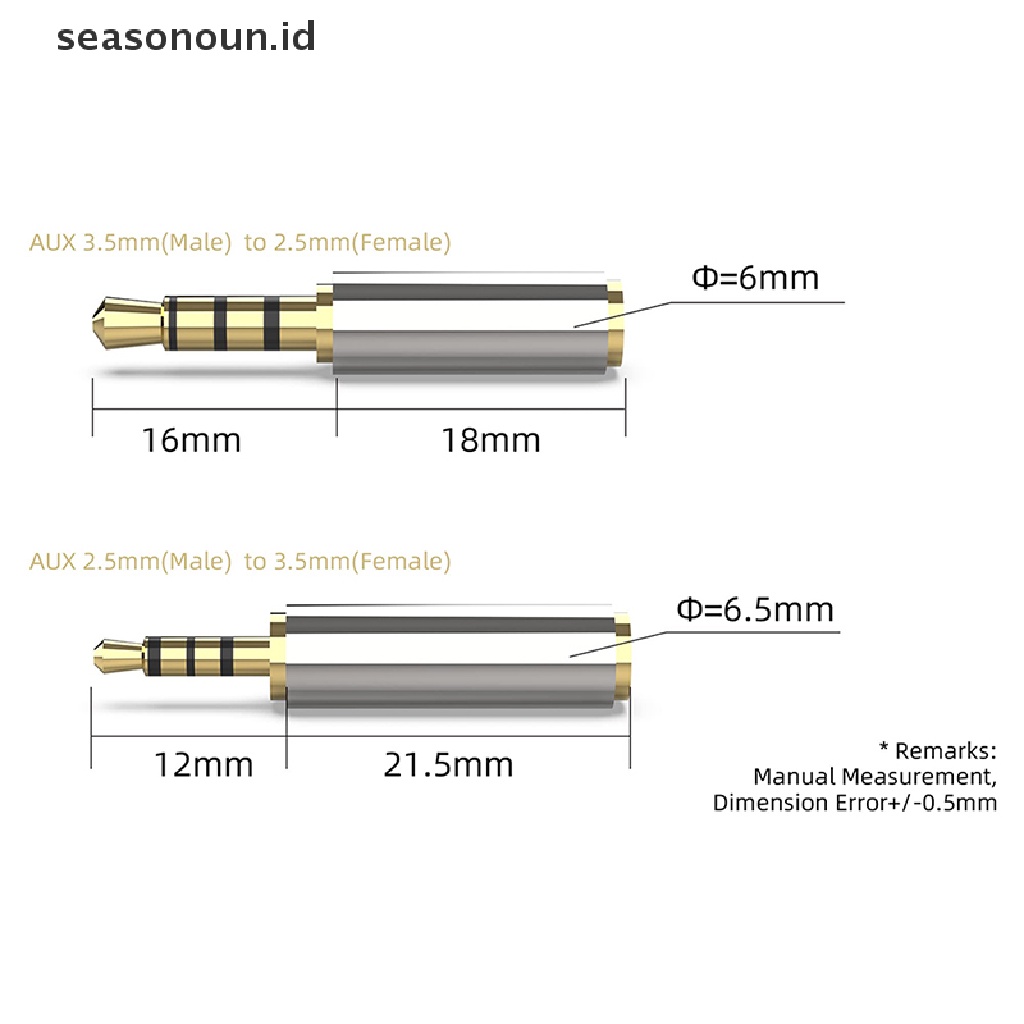 Seasonoun 2pcs/Pack 3.5mm Male to 2.5mm Female 2.5mm Male to 3.5mm Female Stereo Audio Adapter Headphone Jack.