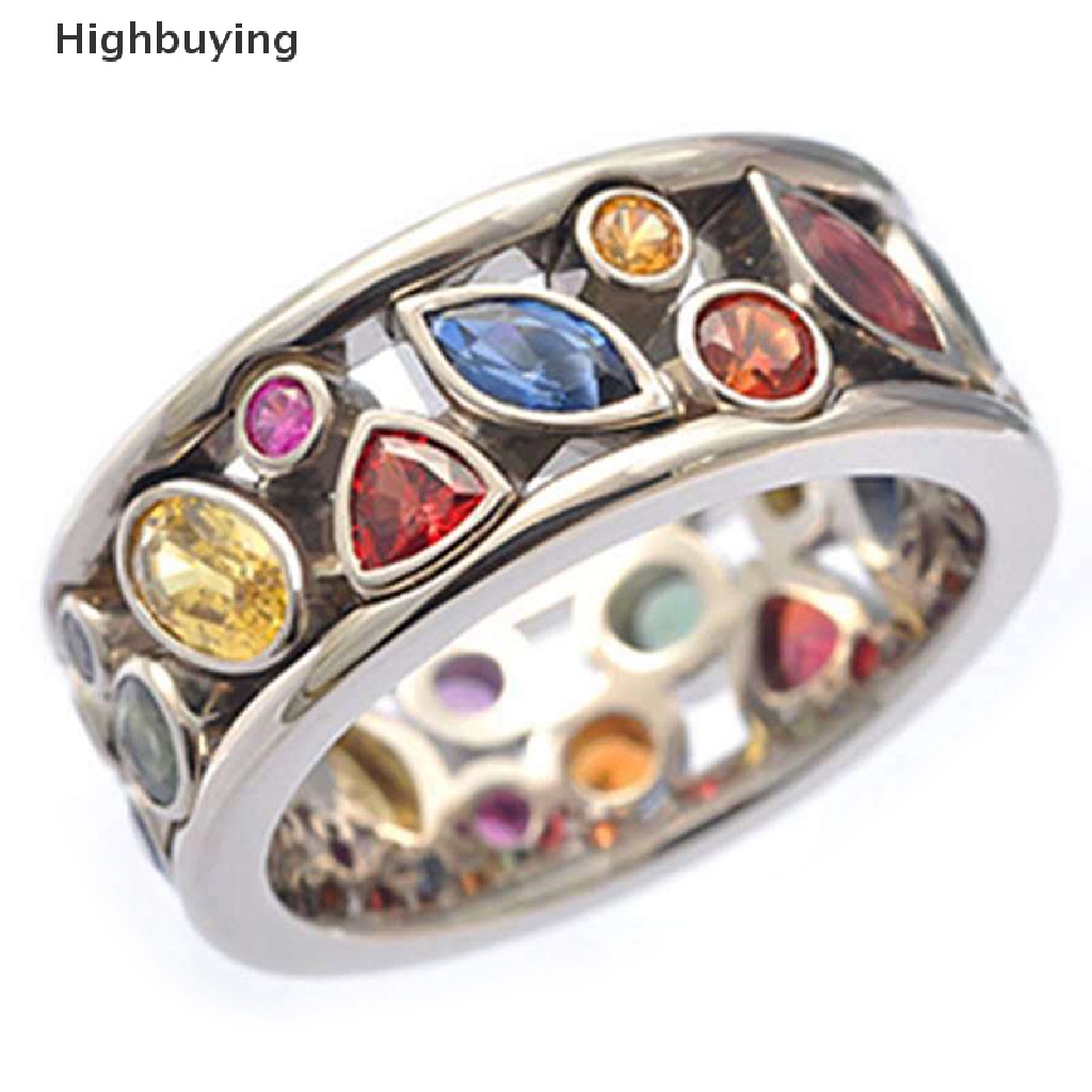 Hbid Desain Geometris Cincin Warna-Warni Cincin Kristal Fashion Harian Wearable Finger Ring Jewelry Multicolor Finger Rain Zircon Hip Hop Perhiasan Hadiah Glory