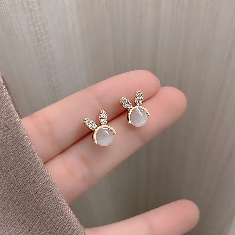 1pasang Anting Pejantan Kelinci Hewan Lucu/Anting Kelinci Berlian Opal Fashion/Aksesoris Perhiasan Pacaran Wanita