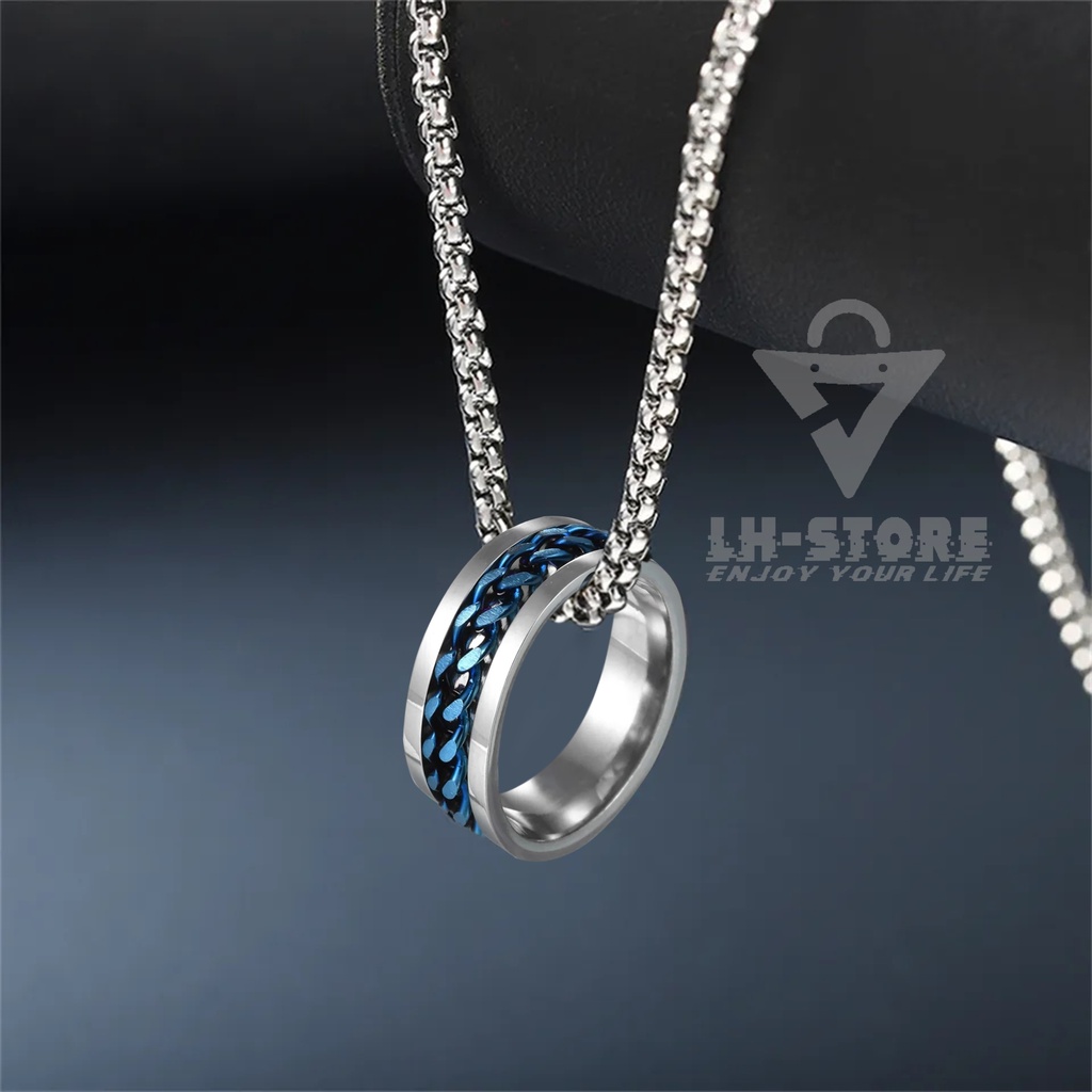 Kalung Titanium Liontin Cincin Pria Wanita Anti Karat Silver Gold Black