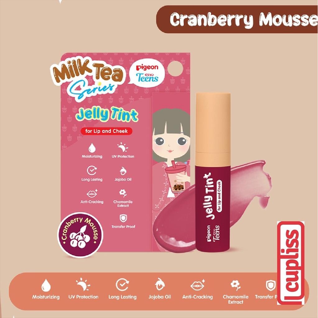 Pigeon Teens Jelly Tint Lip Pelembab Bibir Milk Tea Cranberry Mousse