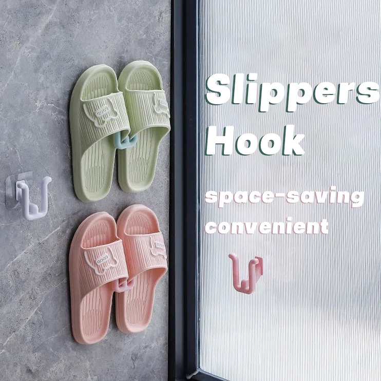 1pc Warna Acak Kamar Mandi Sandal Kait Hemat Ruang Nyaman Sepatu Kait Bebas Pukulan Kait Yang Dipasang Di Dinding Toilet Kreatif Drain Rak Organizer Rumah