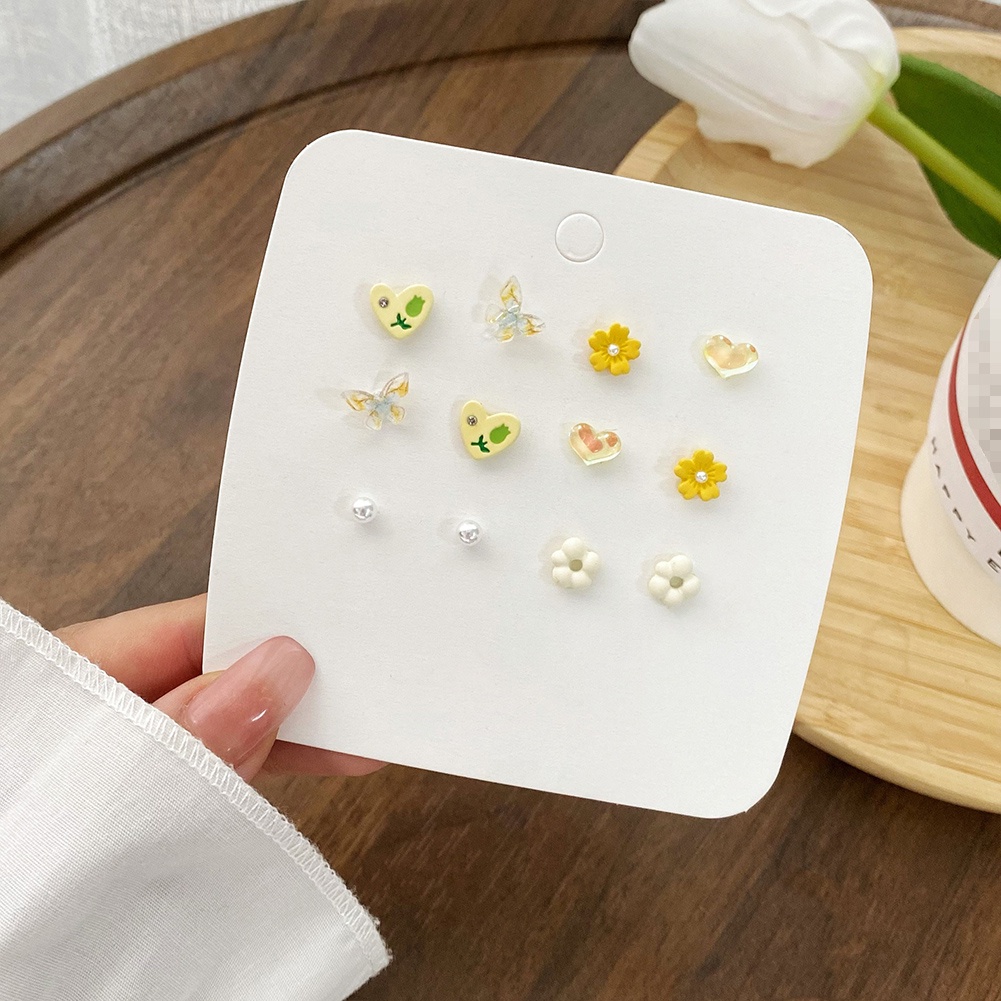 6pasang Paduan Anting Tulip Hati Kupu-Kupu Bunga Stud Earrings Set Untuk Wanita Perempuan Chic Perhiasan Telinga