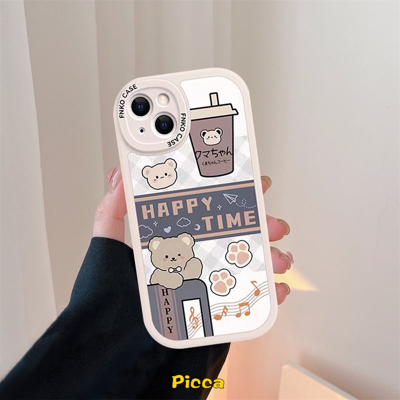 2023kalender Pasangan Case Infinix Smart6 5 Infinix Hot10 9 11 Play Hot 10s 10T 11s Hot 10 Lite Note8 Fashion Diamond Lattice Happy Bear Milk Tea Lembut Penutup Silikon