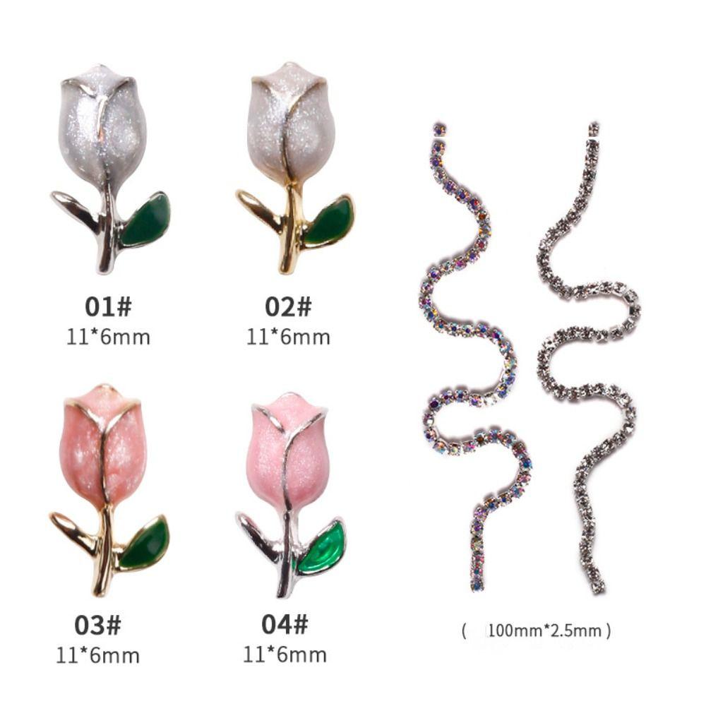 Needway Dekorasi Nail Art 3D Rantai Mewah Emas Perak Tulip Alloy Nail Parts Perlengkapan
