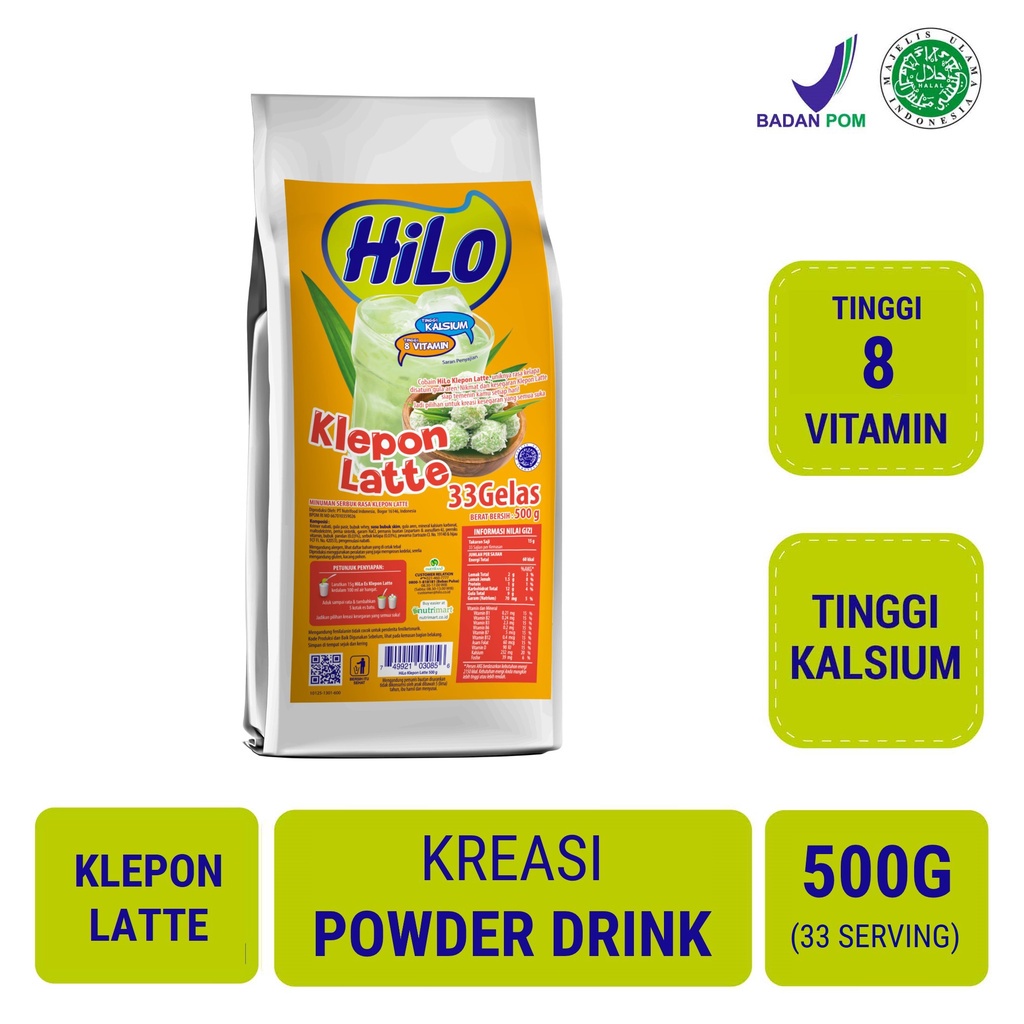 HiLo Powder Drink Klepon Latte/ Ketan Hitam Refill 500g