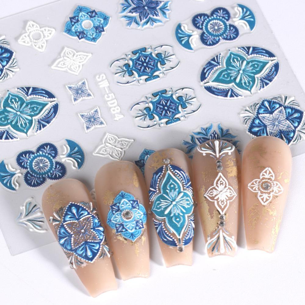 Mxbeauty Bohemia Stiker Kuku Wanita Mewah Daun 5D Relief Rose Nail Dekorasi