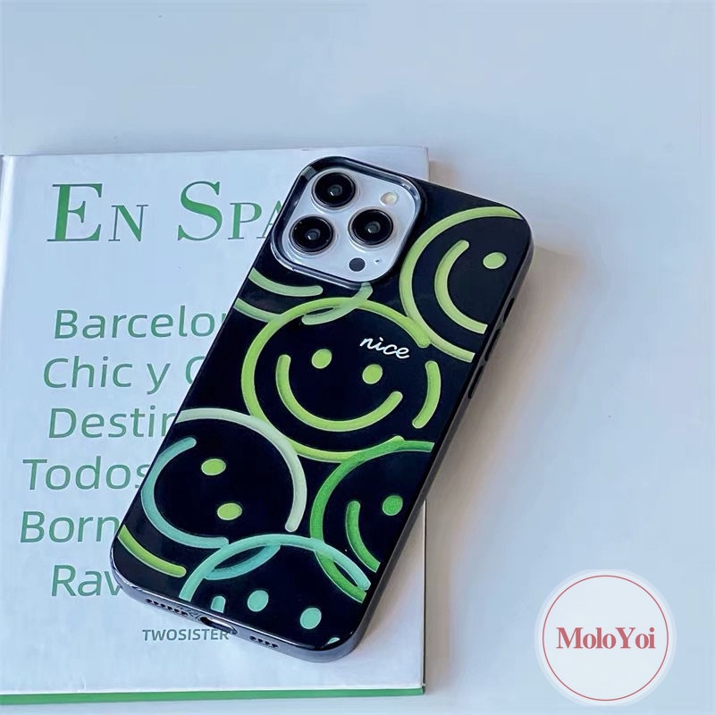 IPHONE Casing Ponsel Kompatibel Untuk Iphone11 13 14 12 Pro Max 7Plus Xr7 8 Plus X XS Max SE 2020 Ins Kartun Lucu Smiley Love Heart Kotoran Halus Glossy Tahan Lembut Tpu Cover