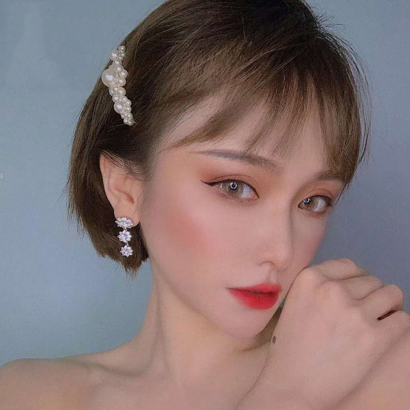 Goldkingdom Aksesoris Perhiasan Fashion Ready Stock Bunga Matahari Super Mengkilap Set Dengan Tiga Bunga Mosan Berlian Anting Anting Panjang