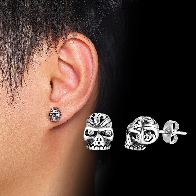 Vintage Punk Fashion Pria Anti Karat Anting Tengkorak Hip-hop Anting Pesta Hip-hop Perhiasan Aksesoris