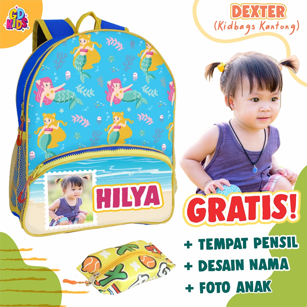 Tas Anak Custom Foto + Nama Mermaid | Tas Anak PAUD [Dexter] | GDkids.id
