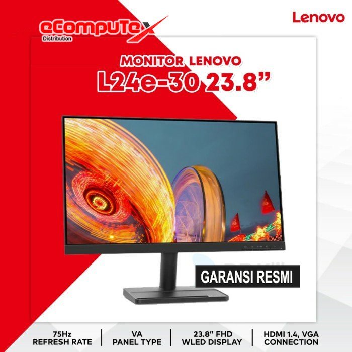 MONITOR LED LENOVO L24E30 23.8&quot; 75HZ FHD HDMI VGA / L24E 30 23.8 INCH - GARANSI RESMI