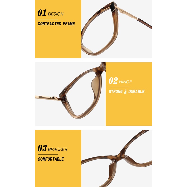 (YUZHU) Western Fashion Oversized Frame Cat Eye Eyeglasses Retro Fashion TR90 Anti-Blue Light Pattern Eyeglasses Untuk Wanita