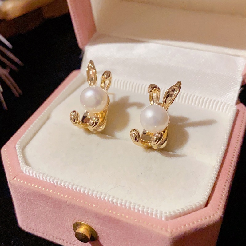 Prom Senada Anting Hias Indah Halus Perhiasan Aksesoris Mutiara Halus Logam Stud Earrings Niche Desain Anting Kelinci