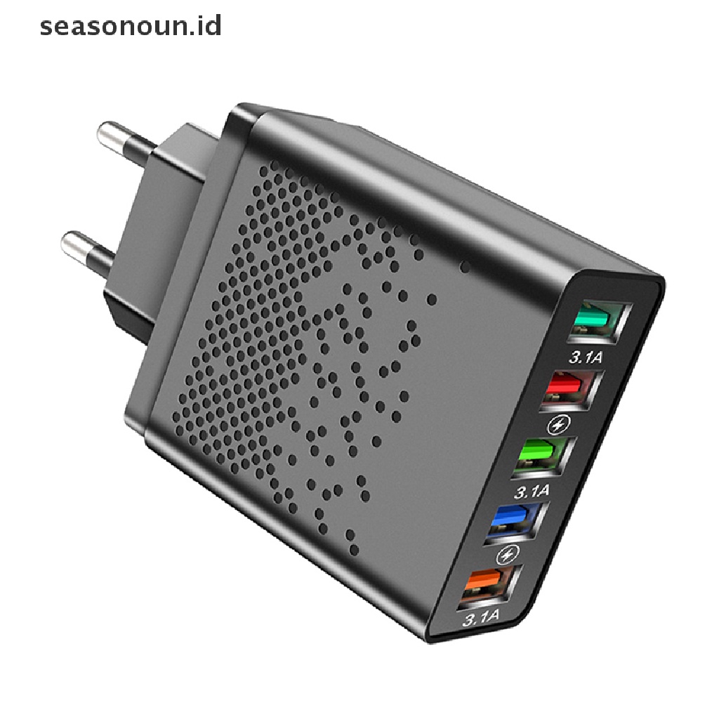 Seasonoun 1Pcs Adaptor Charger Usb Fast Charger Adaptor Kepala Cas Telepon 5-Port.