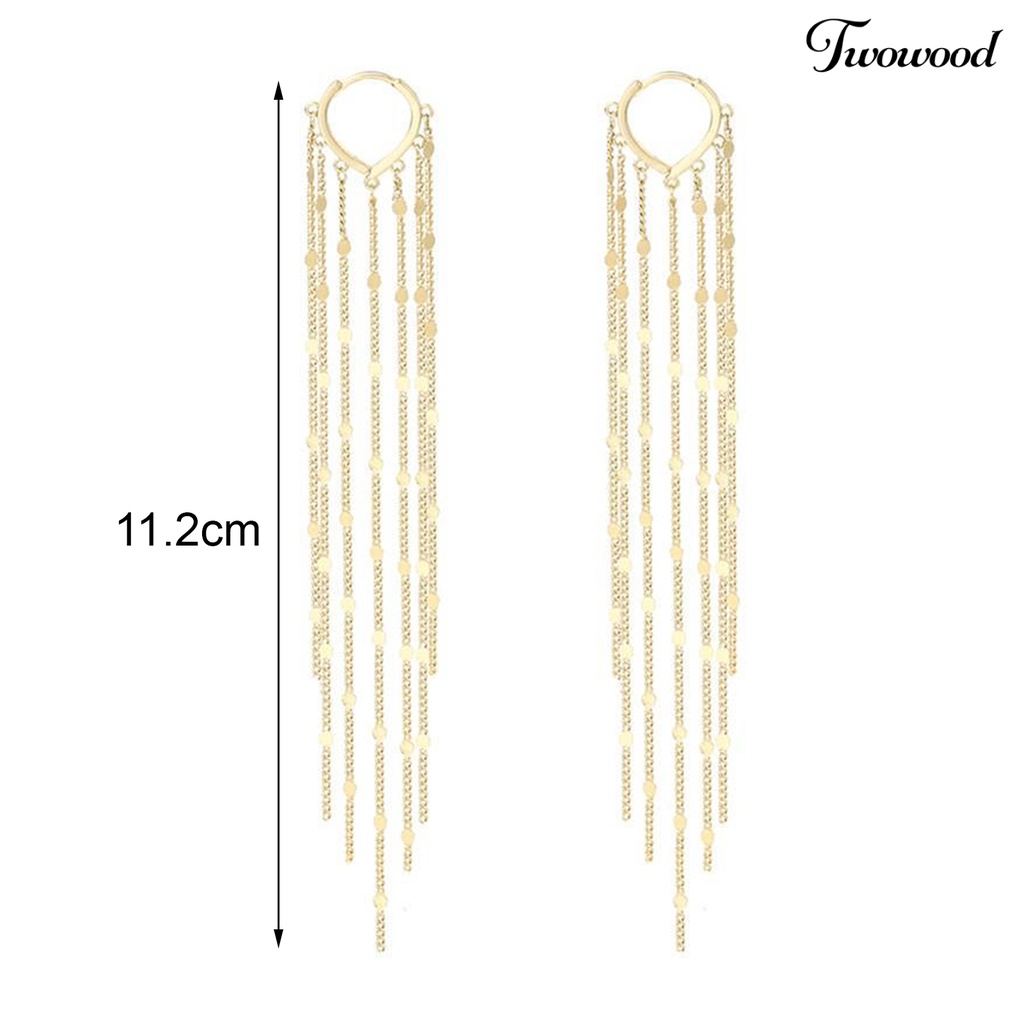 Twowood 1pasang Drop Earrings Bohemian Temperamen Payet Bentuk Hati Geometris Hias Hadiah Wanita Panjang Logam Rumbai Pesona Anting Perhiasan Pernyataan Fashion