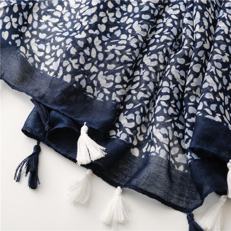 ITSFRIDAY MAUZA Scarf - Premium Pashmina Shawl Selendang Syal Pasmina Hijab Import Motif Small Flower Navy