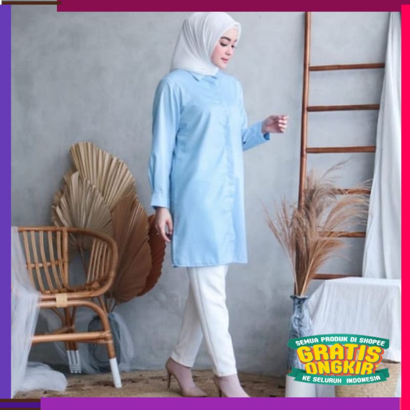 RAMADHAN SALE IDUL FITRI Tunik ice blue/Tunik biru muda/atasan wanita/Tunik jumbo/Tunik toyobo