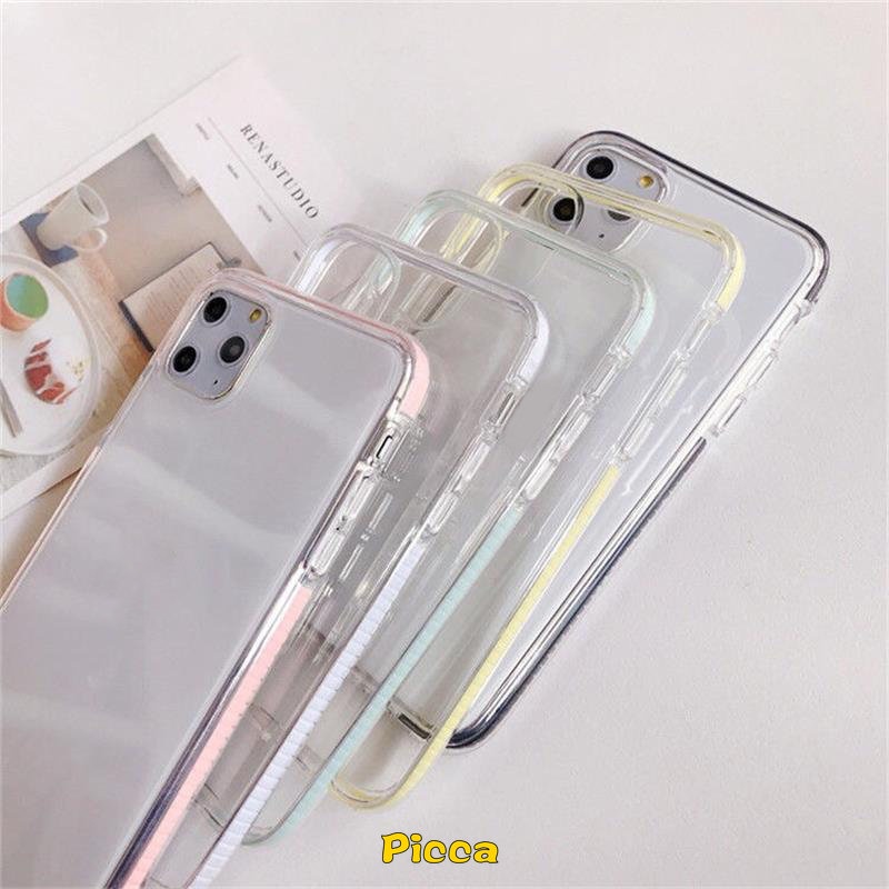 IPHONE Bingkai Warna Permen Sederhana Casing Ponsel Tahan Guncangan Kristal Untuk Iphone11 12 13 14 Pro Max XR Xs Max X 6s 6 8 7 Plus SE 2020 Ultra Slim Anti Jatuh Lembut TPU Penutup Belakang