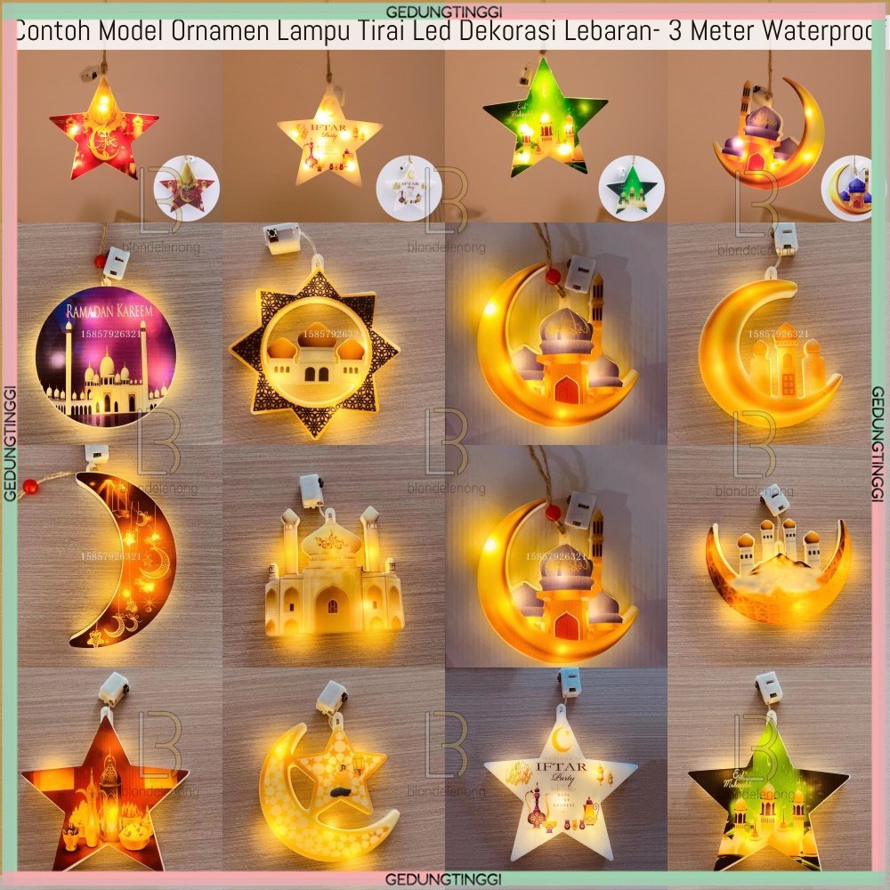 Lampu Tirai Hias Led Panjang Dekorasi Ornamen Ornament Perlengkapan Dekor Lebaran Idul Fitri Ramadhan Ramadan Kareem Ketupat Bulan Bintang Sabit Set Warna Warni Warm White RGB RBG Gantung Cafe Kafe Outdoor Outdor Waterproof Anti Air Hujan Kelap Kelip 2023