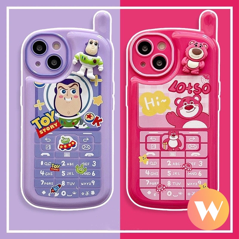 Casing Bentuk Ponsel Kepribadian Retro Kompatibel Untuk iPhone 7Plus XR 13 14 11 12 Pro Max7 8 Plus X XS MAX SE 2020 Lembut Tpu 3D Kartun Toy Story Strawberry Bear Manyo Cover