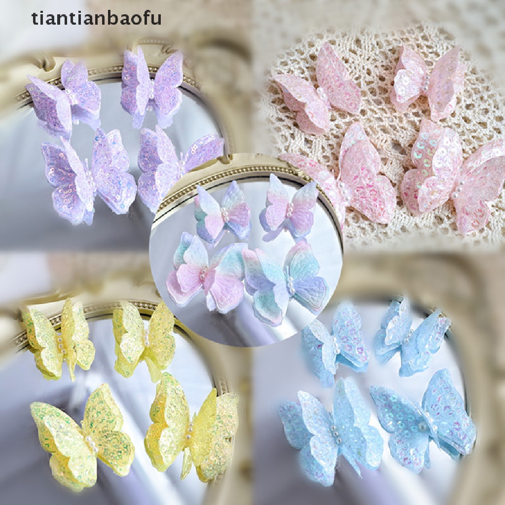 [tiantianbaofu] 4 Pcs Butterfly Cake Topper DIY Dekorasi Rumah Simulasi Berongga Kupu Butik