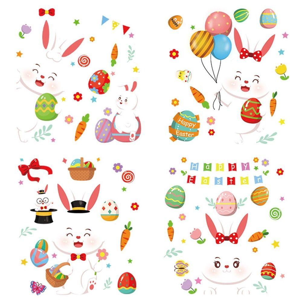 [Elegan] Stiker Dinding Kreatif Electrostatic Bunny Dekorasi Kamar Anak Latar Belakang Dinding Paskah Happy Window Stickers