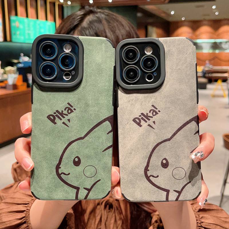 Cool Green Gray Leather Soft Case for IPhone 7 Plus 8 Plus X XS XR XS Max 11 13 12 14 PRO Max 14 Plus SE 2020 2022 Gray Grey Gren PIKACHU