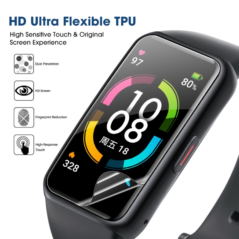 Full Cover HD Anti Pecah Soft TPU Hydrogel Film Pelindung Layar Smartwatch Anti Fingerprint Untuk Honor Band7