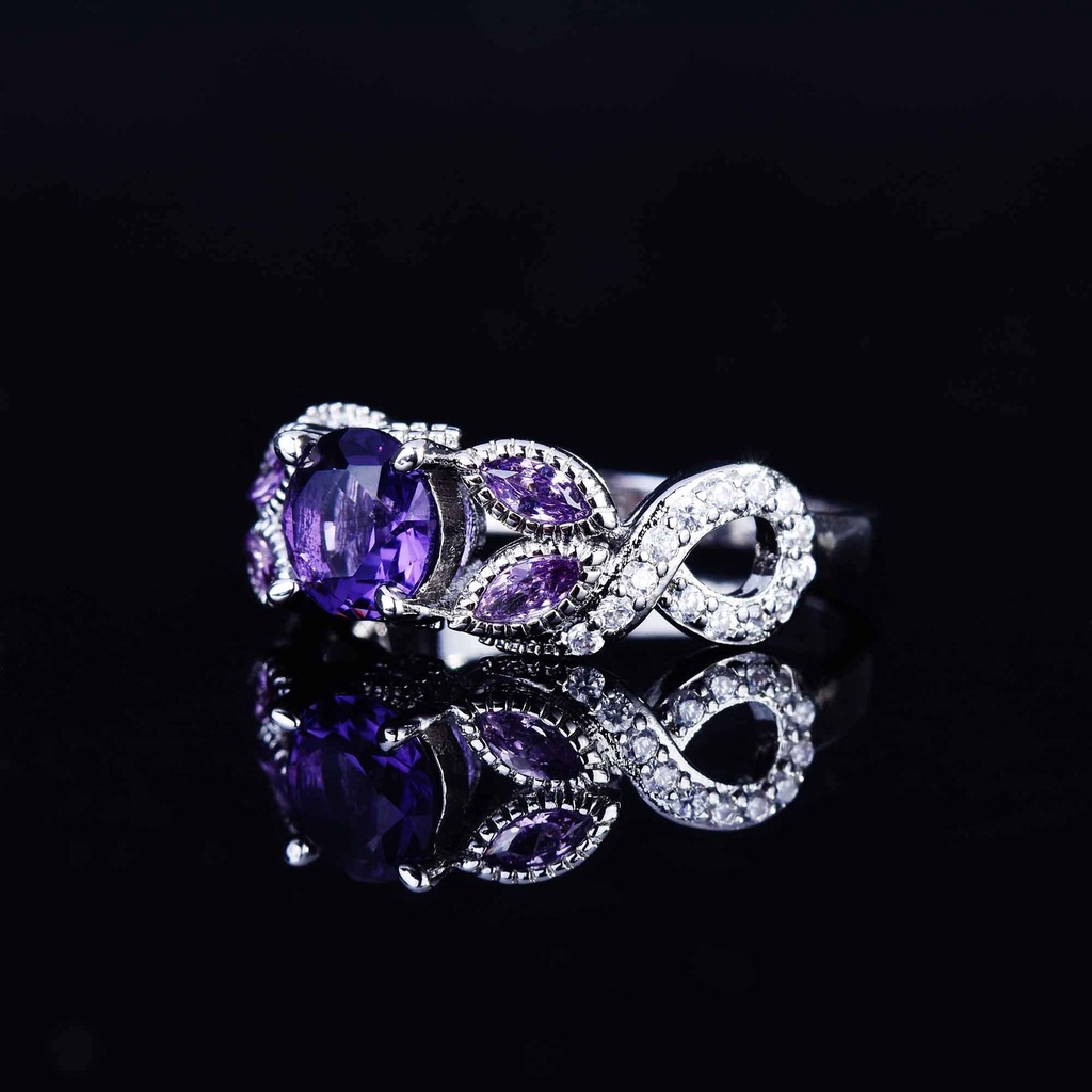 Goldkingdom Aksesoris Perhiasan Fashion Ready Stock Ringan Mewah Industri Berat Set Cincin Amethyst Carat Dengan Micro Eropa Dan Amerika Full Berlian Engagement Ring