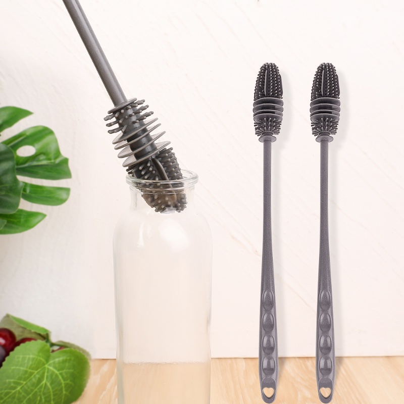 Sikat Cuci Gelas Silikon TPR Gagang Panjang/Isolasi Dapur Botol Gelas Cup Ada Ruang Mati Cleaning Brush