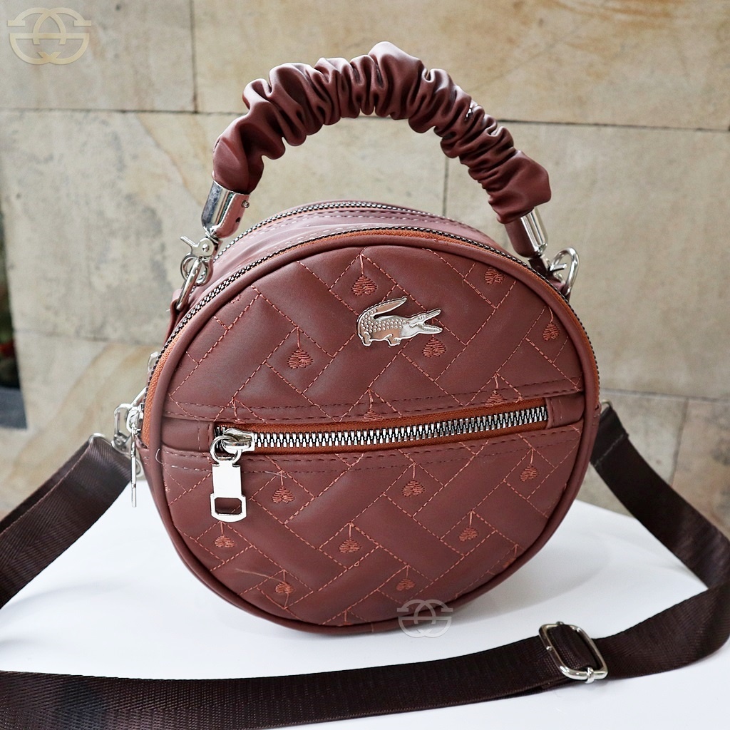 Tas wanita selempang bulat kerut 2 ruang nilon super 06-6838 Sling bag Import kekinian terbaru