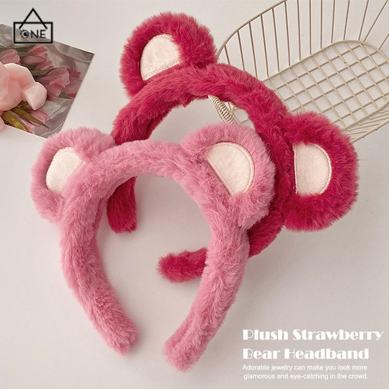 COD❤️Mewah Strawberry Bear Bando Wanita Cuci Muka Ikat Kepala Lucu Jepit Rambut Bulang-A.one