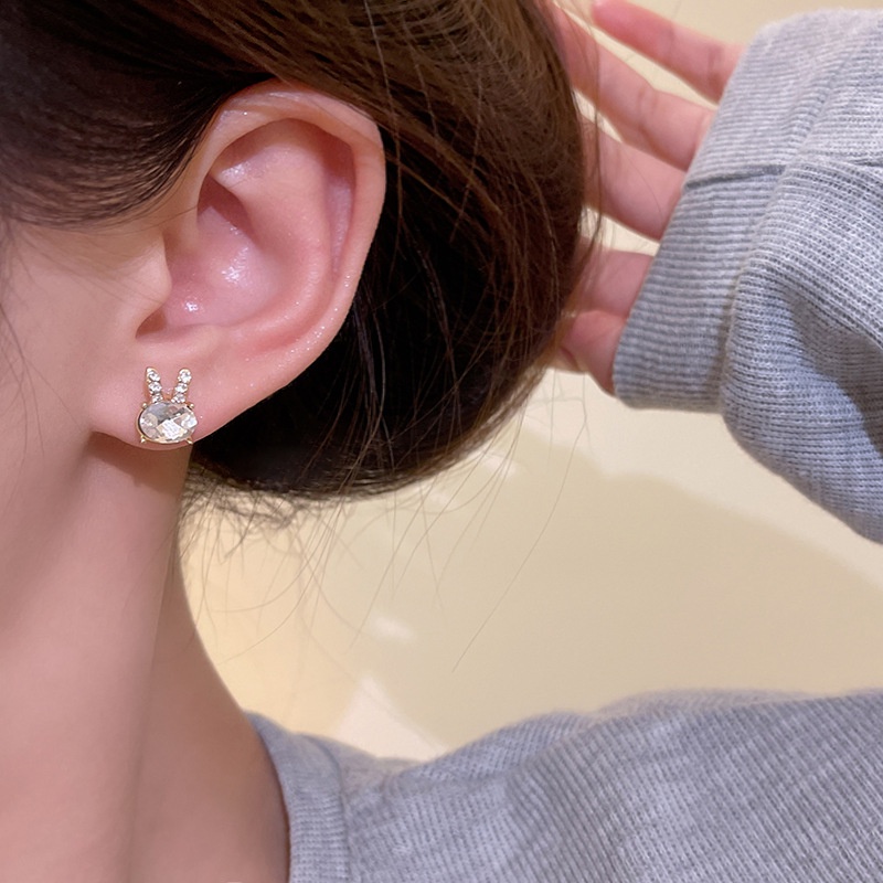 2023baru Korea Zirkon Kelinci Stud Anting Untuk Wanita Lucu Hewan Kucing Berlian Imitasi Anting-Anting Fashion Perhiasan Elegan Hadiah Pesta