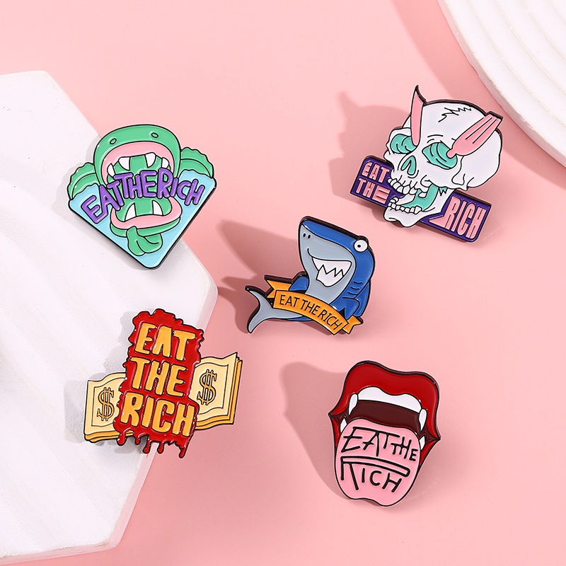 Lucu Quotes Text Enamel Pin Kartun Lidah Hiu Tengkorak Bros Lencana Kerah Pin Punk Bros Badge Hadiah Untuk Teman