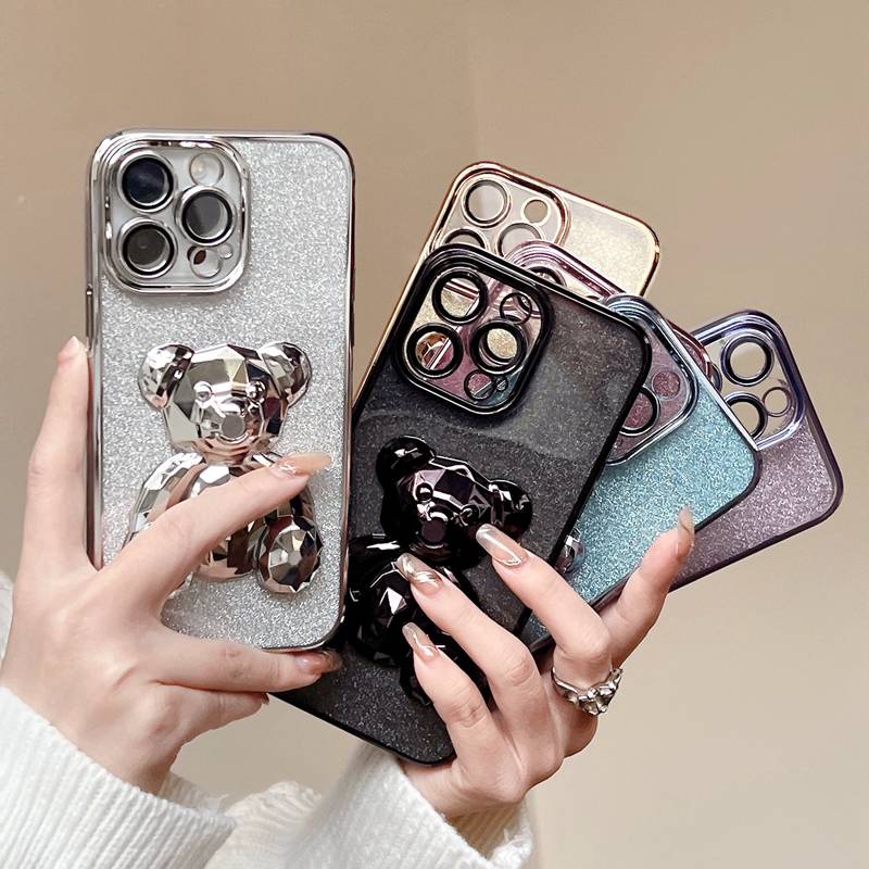 for Iphone11 12 13 14 Pro Max Bling Sparkly 3D Crystal Bear Case Mewah Lembut Silikon Gradien Fashion Wanita Mewah