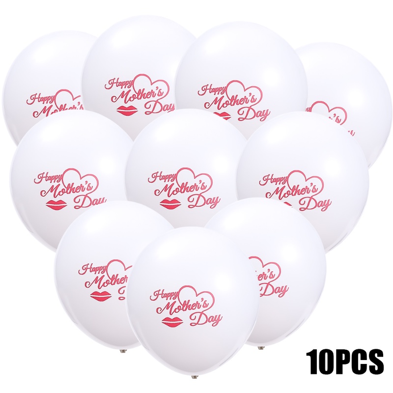 10pcs Balon Latex Happy Mother's Day/Love Heart Best Mom Printed Air Balls Dekorasi Pesta