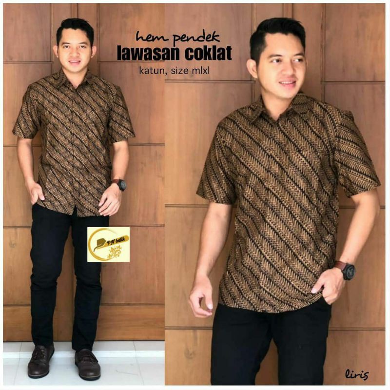 Risna Batik HRB026 Kenongo Hem Kemeja Batik Pria Lengan Pendek Katun Primis Premium Halus M L XL