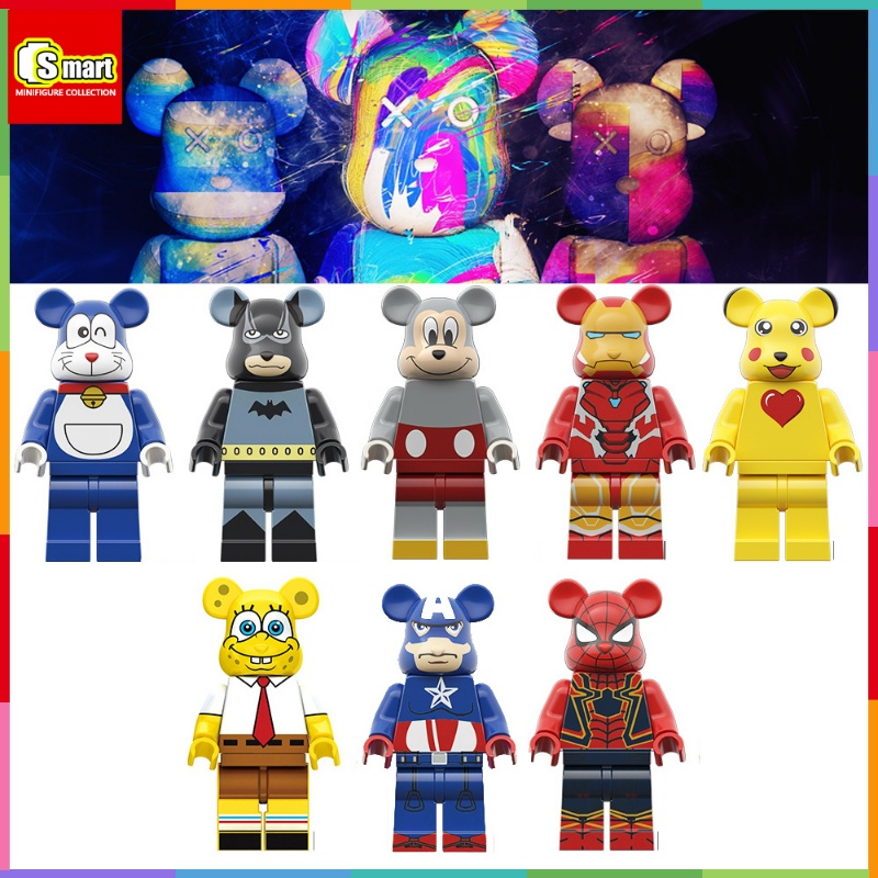 Net Red Hot Item Violent Bear Spider-Man Bear Iron Man Bear Beruang Warna SpongeBob Bear Puzzle Merakit Blok Mainan Minifigures