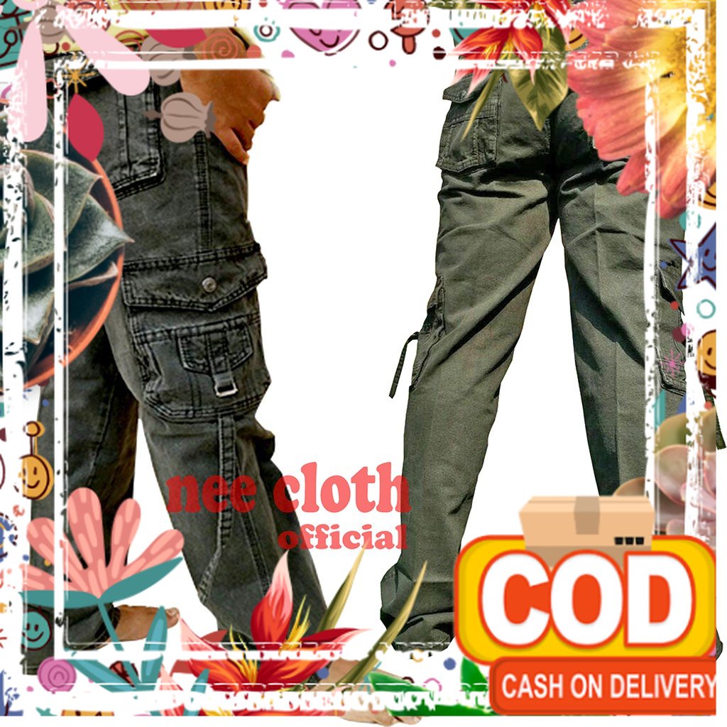 celana cargo panjang jeans bahan tebal saku kempol / melar