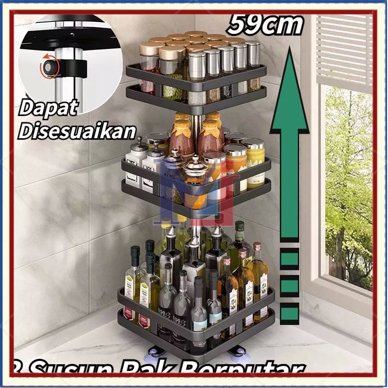 【COD】3 Susun Rak Berputar /Bumbu Dapur Stainless /Rak Piring Wastafel Stainlesssteel Rak /360° Rotate Kitchen Spice Rack